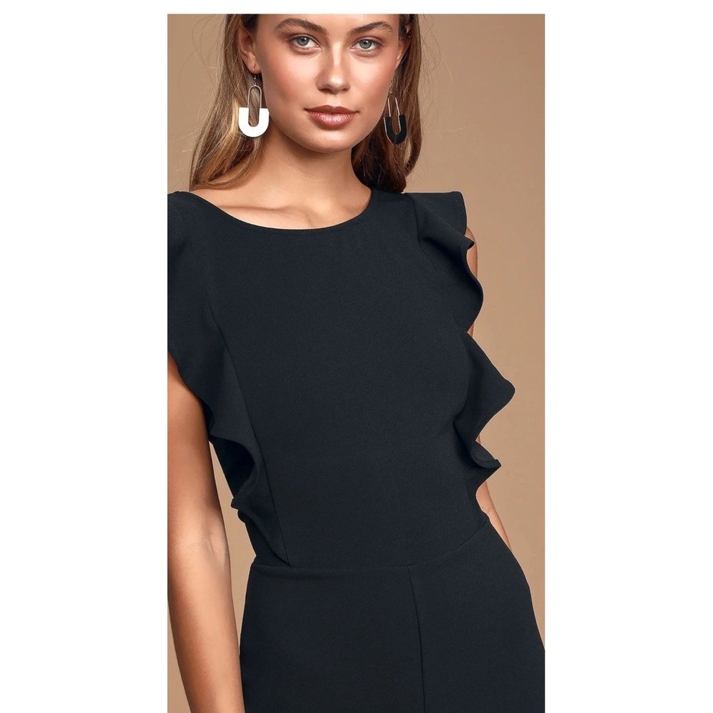 Lulus Feel Your Love Black Ruffled Wide-Leg Jumpsuit | Size Medium | Open Back| - Picture 3 of 7
